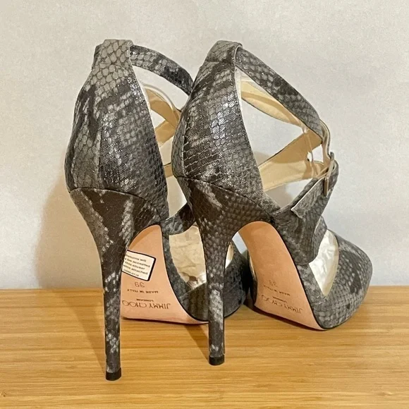 Jimmy Choo glitter animal print wrap around strappy ankle pump 38.5 120mm - Picture 4 of 10